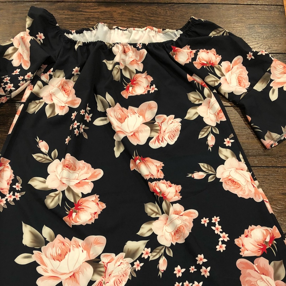 Blue floral blouse with peplum sleeves